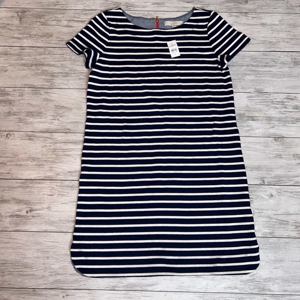 LOFT Navy Striped Dress Size Medium NWT